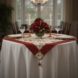 Bella Rose Luxurious Embroidered Square Tablecloth Topper - 53" x 53"